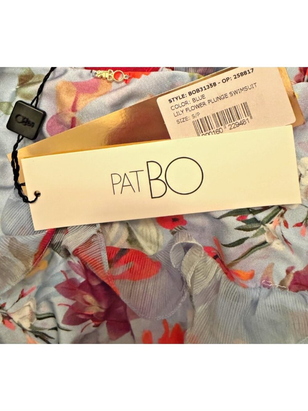 NWT PatBO Blue Lily Flower Plunge Swimsuit Sz S/P One Piece Tie Strap - Picture 3 of 3
